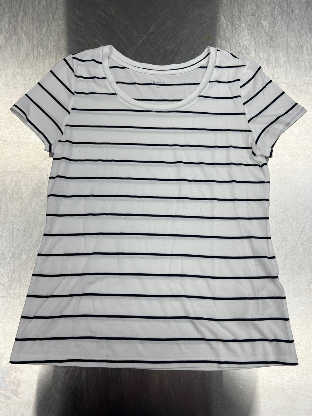 Quince White and Black Horizontal Stripe Short Sleeve Tee